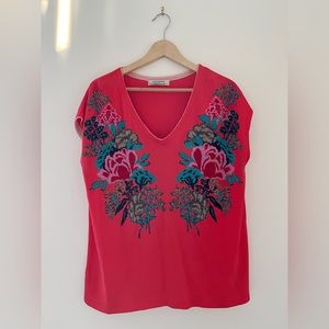 Anthropologie Pink Floral Knit Blouse